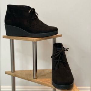 Black wedge booties